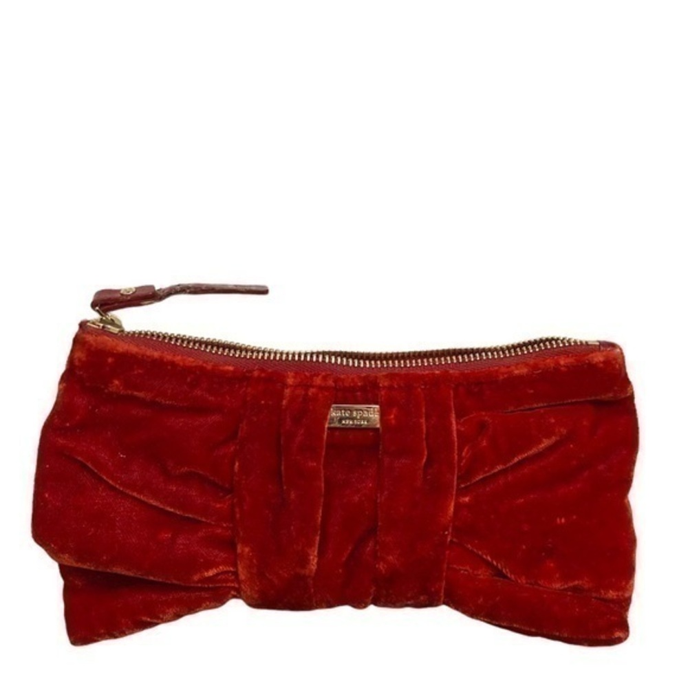 Kate spade red velvet like bow clutch bag